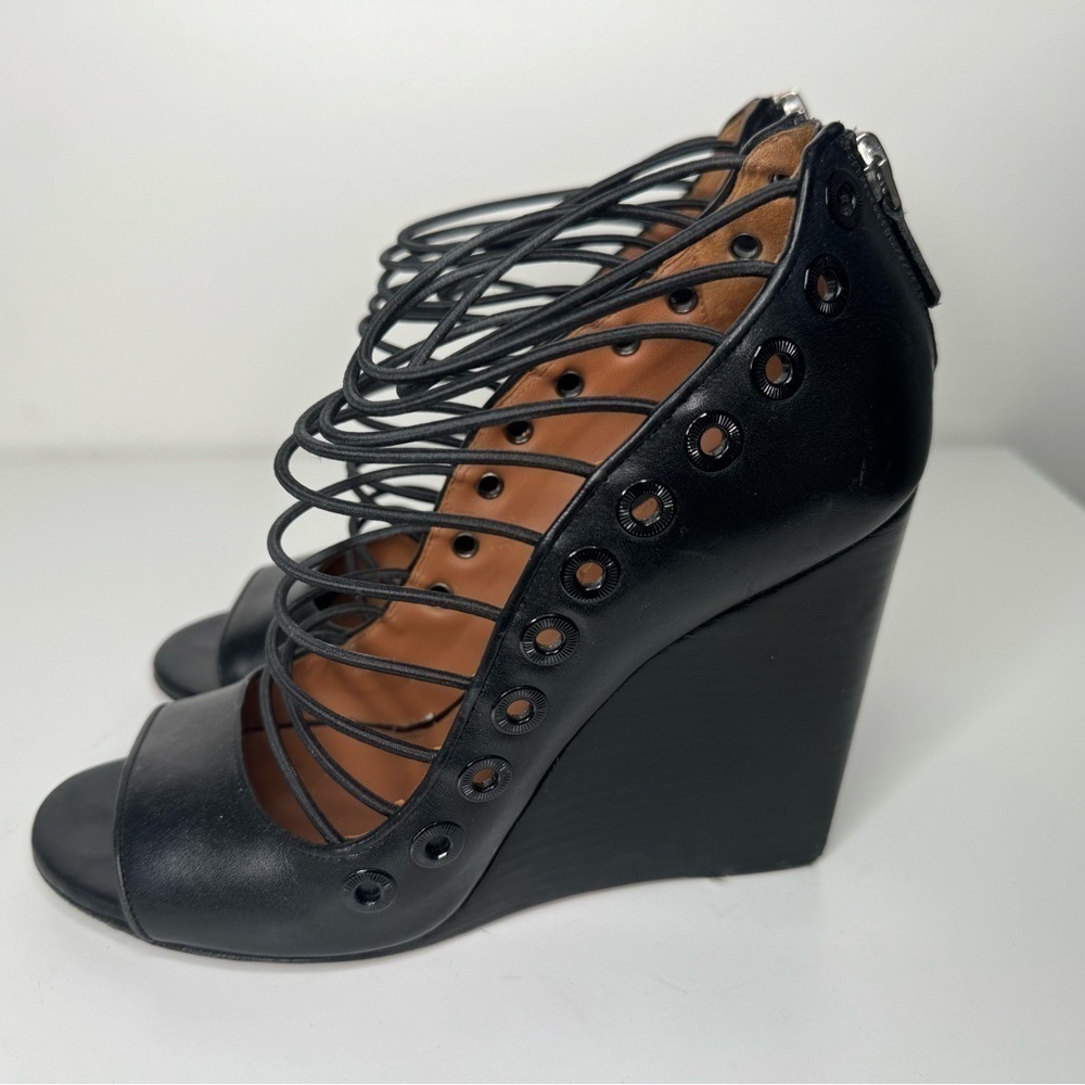 Givenchy Black Leather Strappy Ria Wedge Sandals - Size 39 - Picture 4 of 7